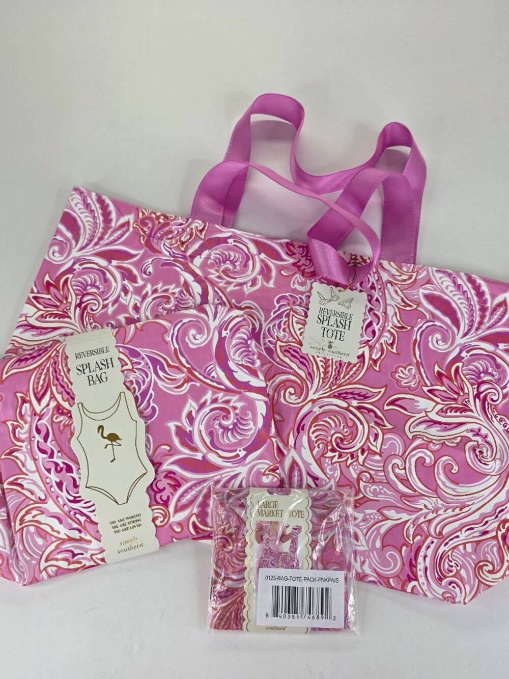 Simply Southern Pink Paisley Reversible Swim Splash 3pc Set Beach Pool Wet Bag